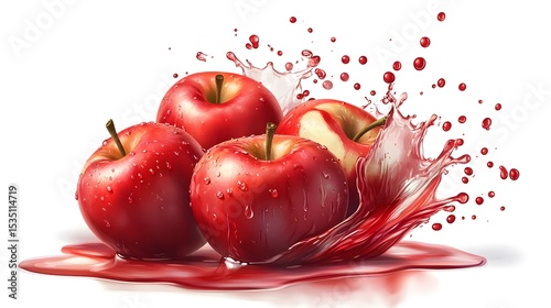 Ultra-Crisp Vector Graphic of a Cluster of Red Apples with Vivid Juice Droplets on a Transparent Canvas for Modern Digital Branding