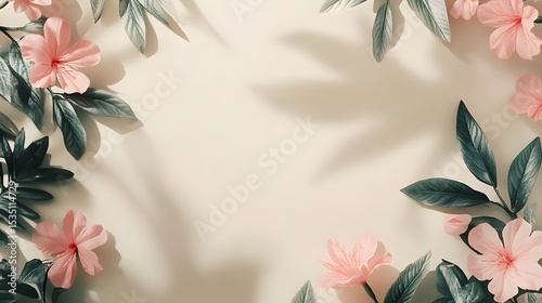 Elegant Minimal Ivory Canvas Design with Flamingo Floral Accents and Soft Shadows Highlighting a Clear Text Center