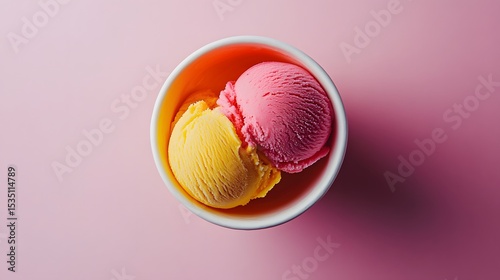 A Stylish Overhead Capture of a Sleek Ice Cream Cup with Color-Burst Appeal Reflecting the Festive and Refreshing Spirit of Summer and World Ice Cream Day