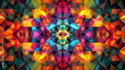 Energetic Kaleidoscope of Vibrant Geometric Shapes in an Elaborate Vivid Pattern for a Modern Abstract Design Background