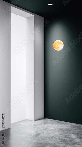 Glowing Orange Circle in Dark Modern Room Interior