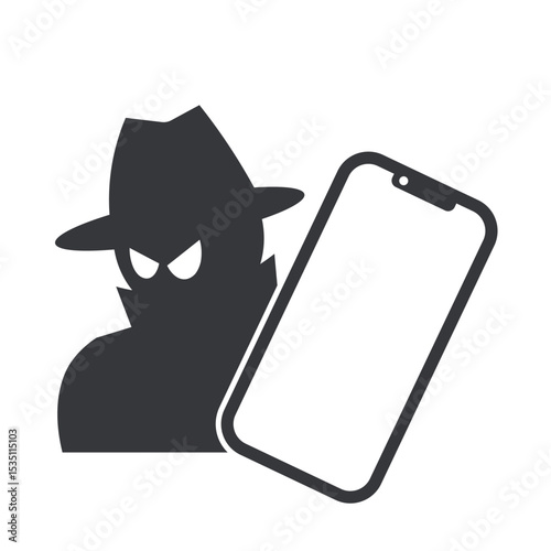 Isolated pictogram warning of internet data leaks, cyber crime, phone hacking, and scam threats through digital or mobile communication platform