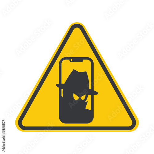 Isolated pictogram warning of internet data leaks, cyber crime, phone hacking, and scam threats through digital or mobile communication platform