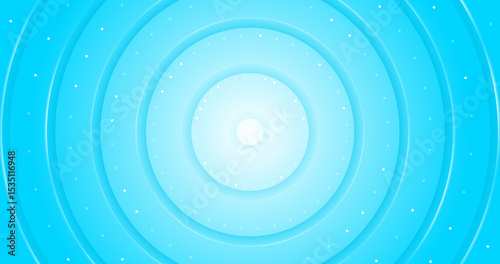 Light sky blue gradient circular radio waves background. 3d circle rings minimal illustration with halftone dots pattern. Blank elegant universal frame. Soft geometric lines. Christmas winter sale BG