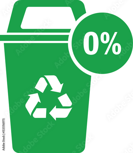 zero waste recycling symbol icon, logo design template. a green trash can with a percentage sign on it

