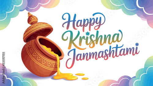 Happy Krishna Janmashtami Festival Wishes Butter Pot Design