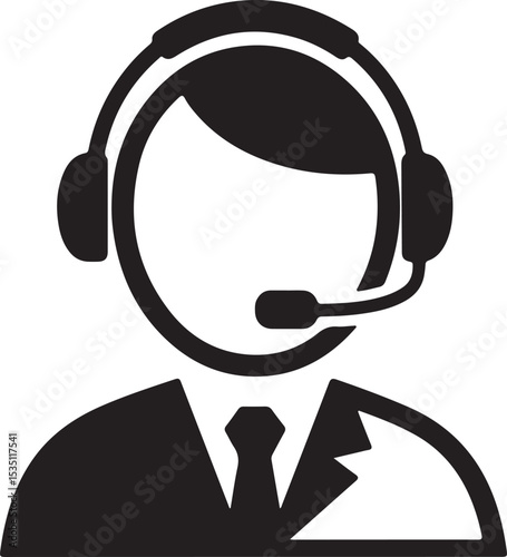 This vector illustration depicts a customer service representative wearing a headset with a microphone, symbolizing audio support technology in a call center