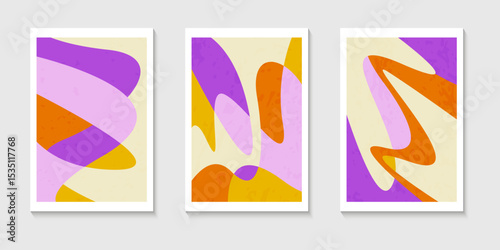 Set of abstract contemporary mid century posters with Abstract shapes. Design for wallpaper, background, wall decor, cover, print, card. Modern boho landscape minimalist art.