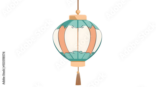 Illustration of a Traditional Lantern with Teal and Peach Accents