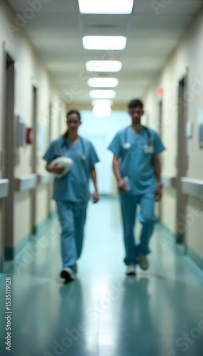 Generative AI Depiction of Blurred Medical Professionals in a Hospital Corridor
