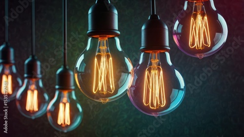 Warm incandescent lights hanging in a dark setting