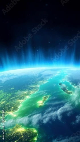 Earth from space stunning night view green lights