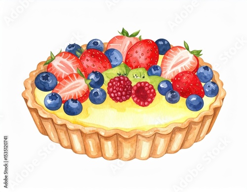 Colorful Fruit Tart with Yellow Custard
