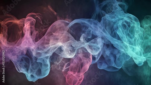 Colorful smoke flowing on black background