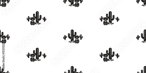 dog seamless pattern cactus desert black puppy pet silhouette vector breed cartoon french bulldog gift wrapping paper repeat wallpaper tile background doodle illustration isolated design