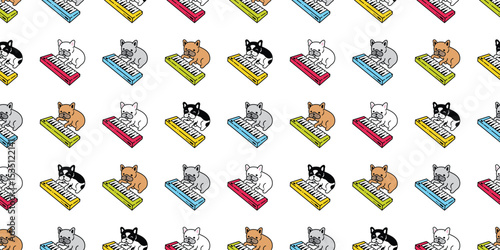 dog seamless pattern french bulldog keyboard instrument music puppy vector pet cartoon tile background gift wrapping paper repeat wallpaper doodle illustration isolated design
