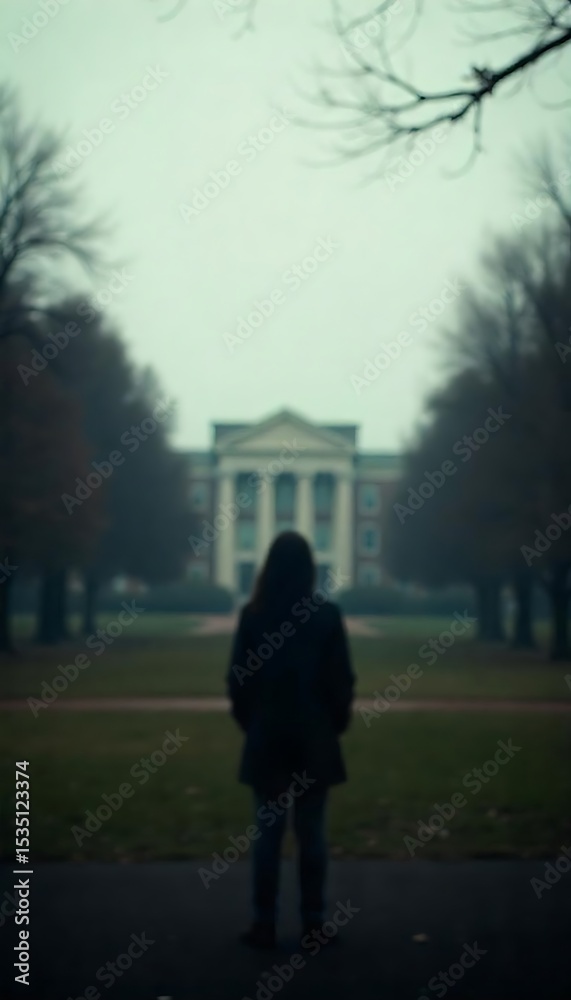 Obraz premium Generative AI Ethereal Figure Before a Classic Building