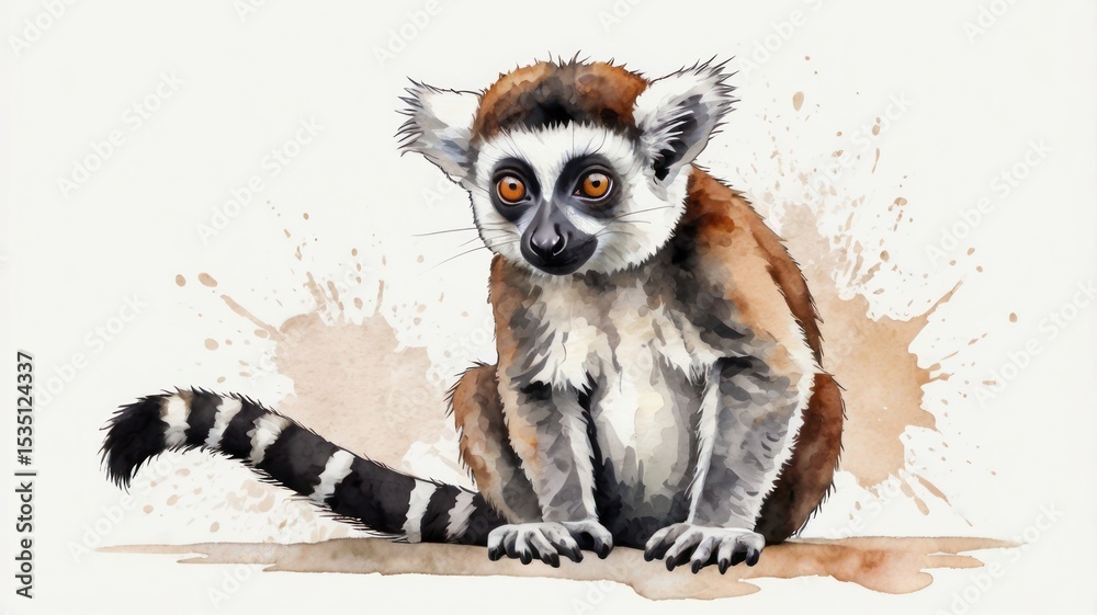 Fototapeta premium Watercolor lemur portrait