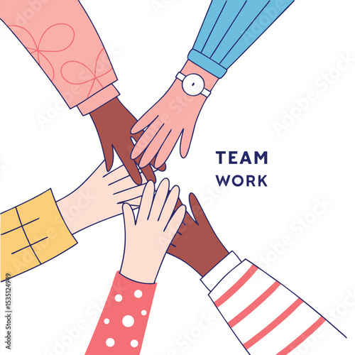 Diverse Hands Joining Together for Teamwork and Collaboration Illustrating Unity and Support in a Group