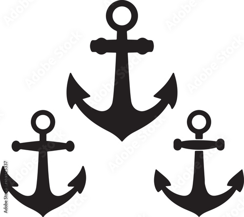Collection of Three Classic Anchor Silhouette Icons for Nautical Designs