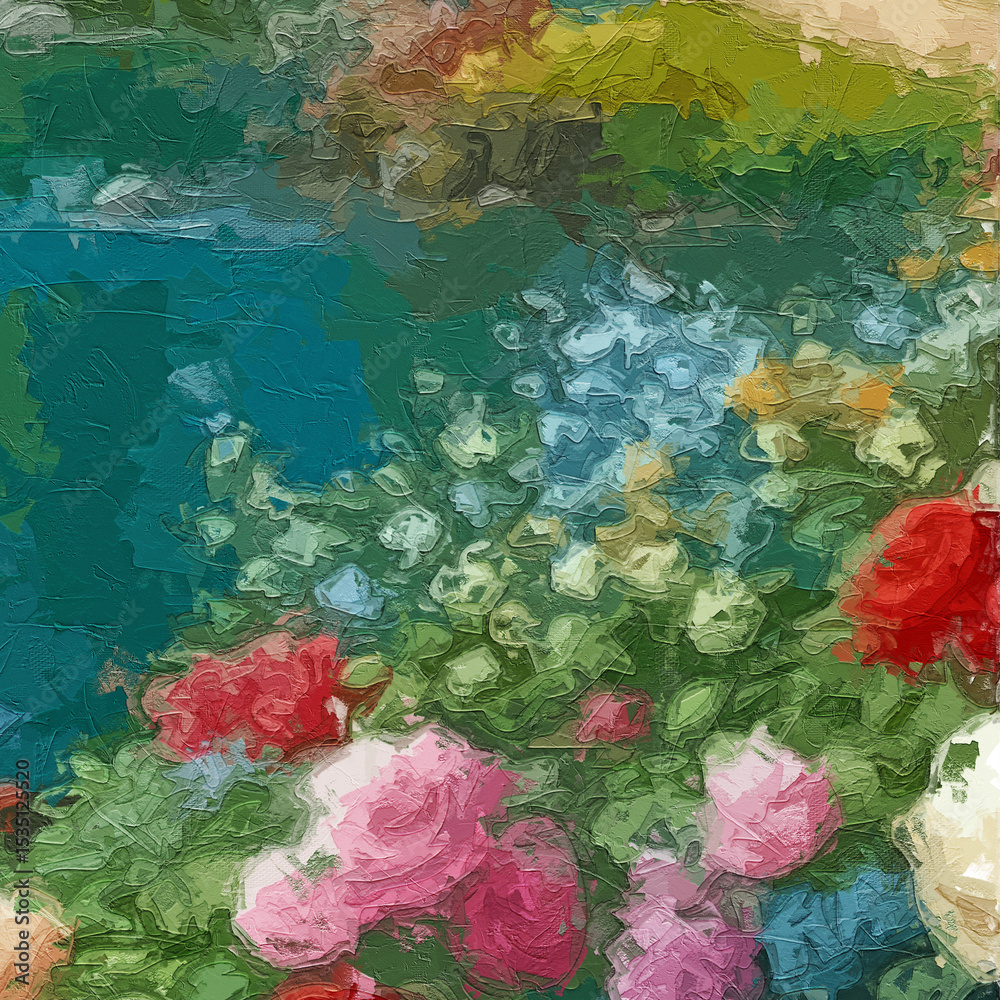 Naklejka premium Various oil paintings, floral landscapes, lakes, plum blossoms, roses, peonies, butterflies, ducks, birds, tulips, geese, small boats