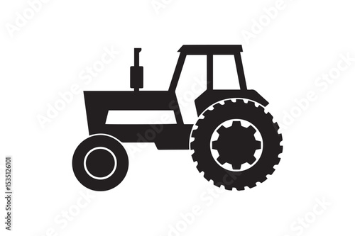 Heavy-Duty Farm Tractor Silhouette Clipart in Black and White