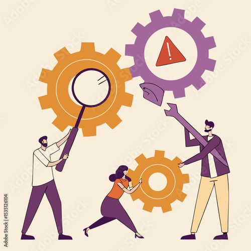 Teamwork and Problem Solving People Working Together to Fix a Technical Issue with Gears