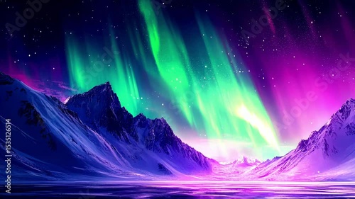 Magical aurora borealis over snowy mountains