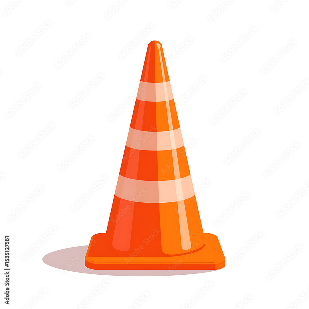 Orange traffic cone with white stripes. Safety cone is important road sign for drivers. Traffic cone image for road construction, warning sign, and safety concept. Orange traffic cone with white stripes. Safety cone is important road sign for drivers. Traffic cone image for road construction, warning sign, and safety concept.