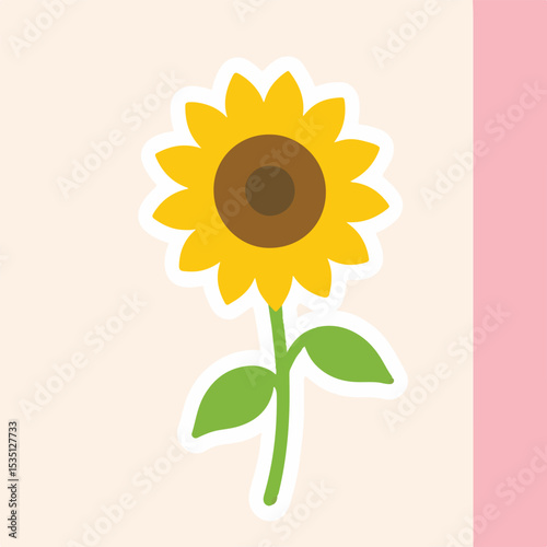 Cheerful Sunflower Sticker on Pastel Background