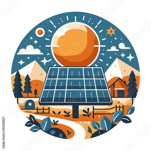 sunny landscape featuring a solar panel powering a house, ideal for websites and blogs about renewable energy, sustainable living, and environmental technology.
