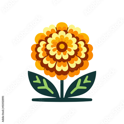  stylized orange and yellow marigold with green leaves, suitable for blogs or websites about gardening, nature, or spring themes.