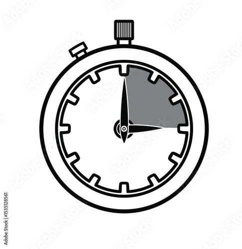 15 minutes stopwatch black and white vector illustration