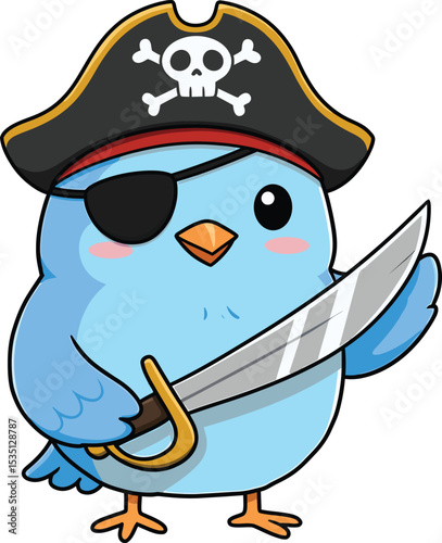 Adorable cartoon pirate bird with cutlass