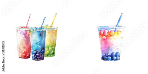 bubble tea watercolor vector illustration
