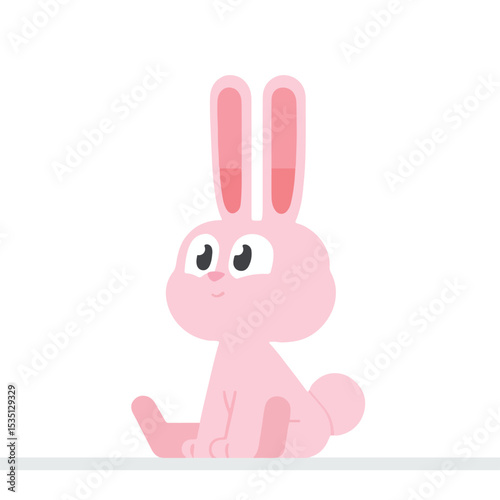 Cute Pink Bunny Rabbit Sitting Upright, Flat Design Style