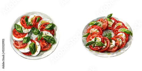 caprese salad watercolor vector illustration