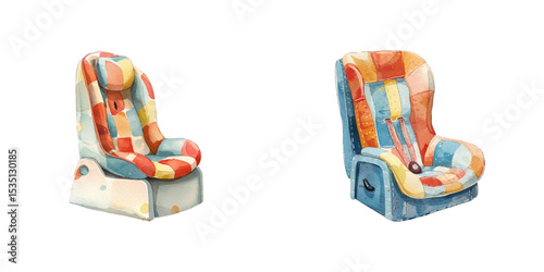 car seat watercolor vector illustration