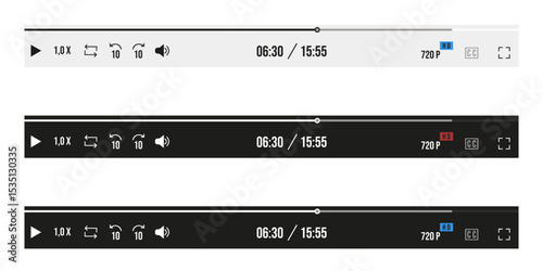 Media player Control Panel mockup set. Vector illustration of realistic Control board of Media Player collection isolated transparent background. EPS 10
