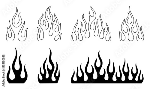 Set of decorative fire flames vector design elements