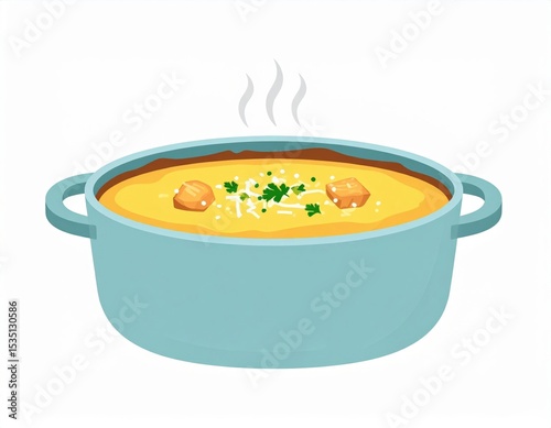 Light Blue Pot With Creamy Yellow Soup