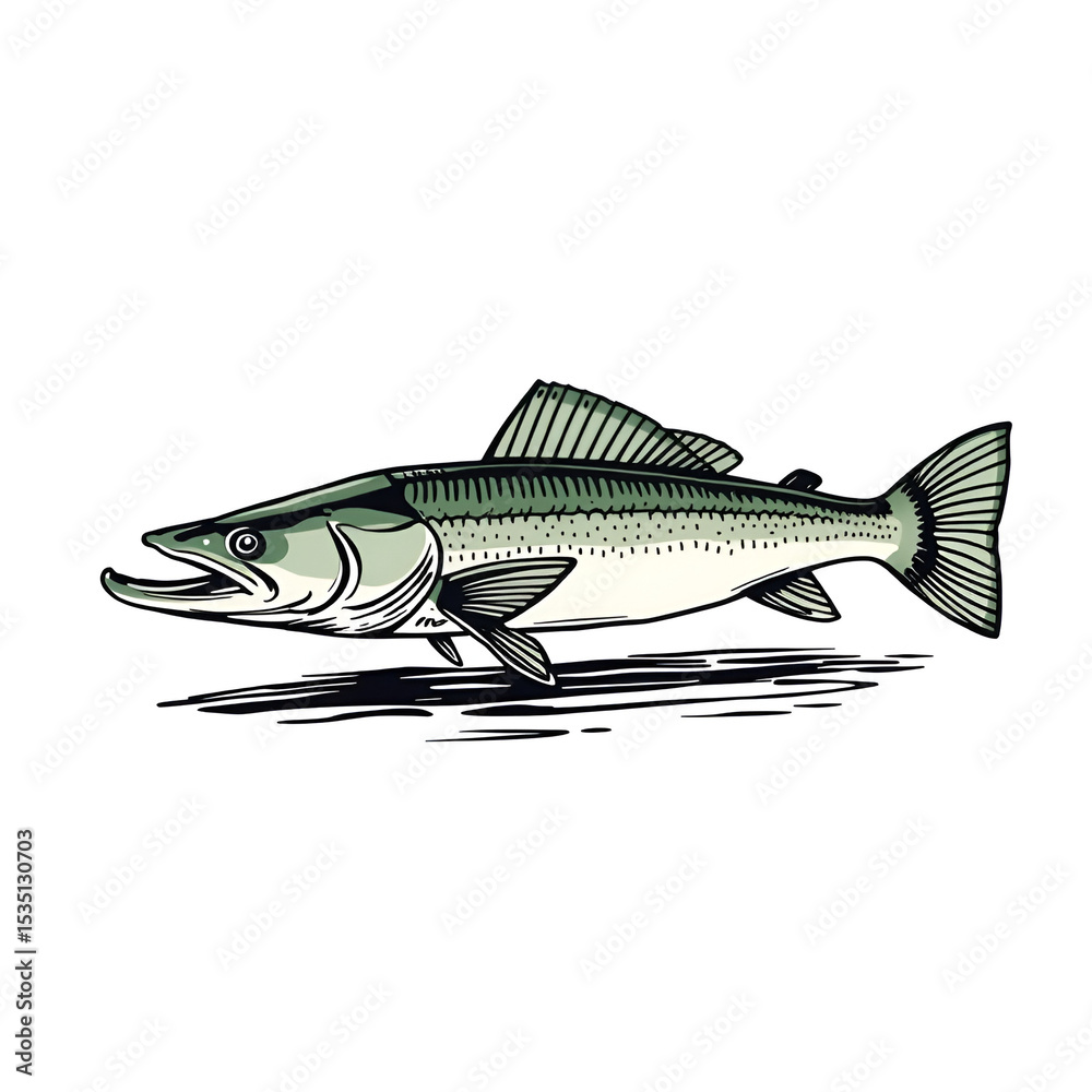 Fototapeta premium Muskellunge Hand sketched, hand drawn vector clipart
