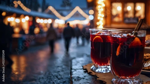 Warm mulled wine and cookies at christmas market