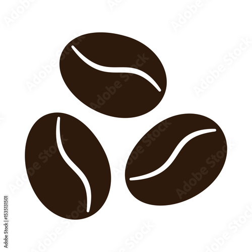 Coffee Beans Icon. Simple Illustration of Three Roasted Coffee Beans in Flat Style. Minimalist Brown Coffee Symbol for Cafe Menu, Packaging, Branding, Kitchen, Food, Beverage Design