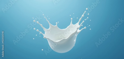 High speed capture of white liquid splash creating dynamic crown shape against blue background