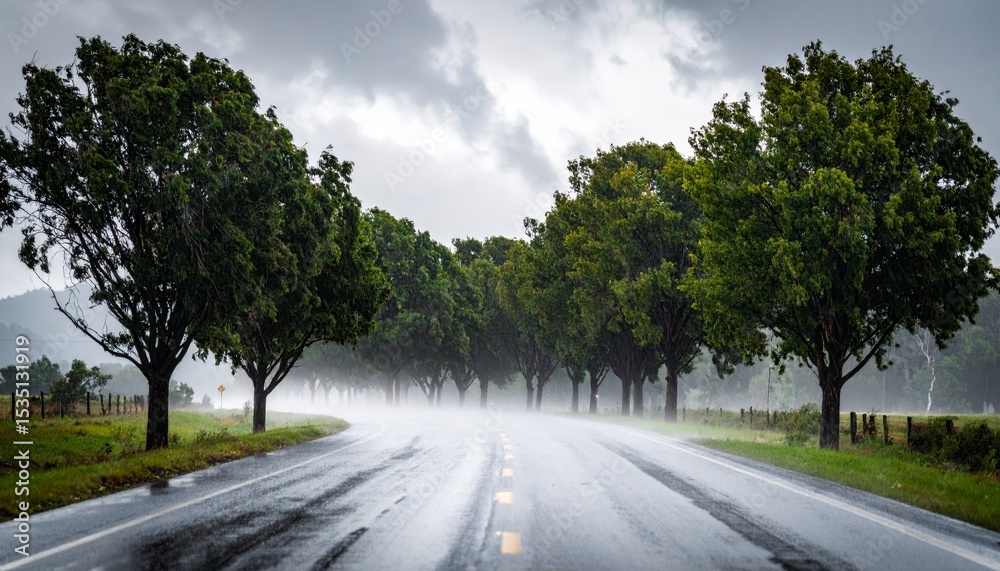 Fototapeta premium Rain and storm winds blowing trees, thunderstorm