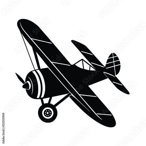 Black Biplane Silhouette Barrel Roll Aerial View Vintage Aircraft Flight Propeller Wheel