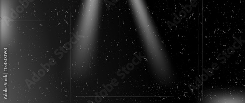 Black and white flash light leaks spotlight texture. Distressed retro photo burn effect. Old movie filter overlay. Blurry film gradient with dust, scratches and faded stripes. Vector decoration.