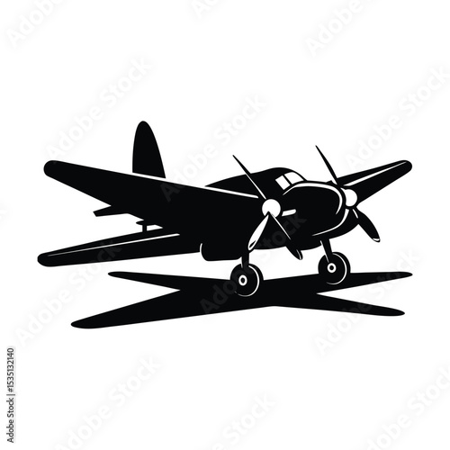 Black Silhouette Vintage Propeller Airplane Parked Runway Ground Shadow aircraft