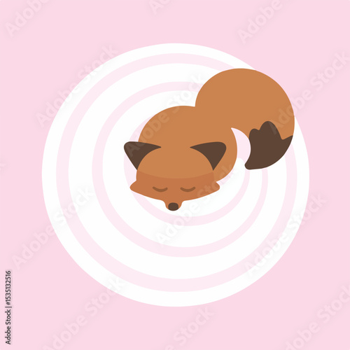 Sleeping Fox Illustration on Pink and White Swirl Background
